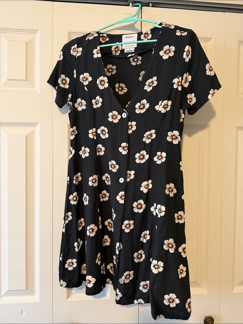 RVCA Black Floral Button-Front Mini Dress